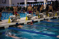 Getting ready to race the 500 yard freestyle at one of our championship meets